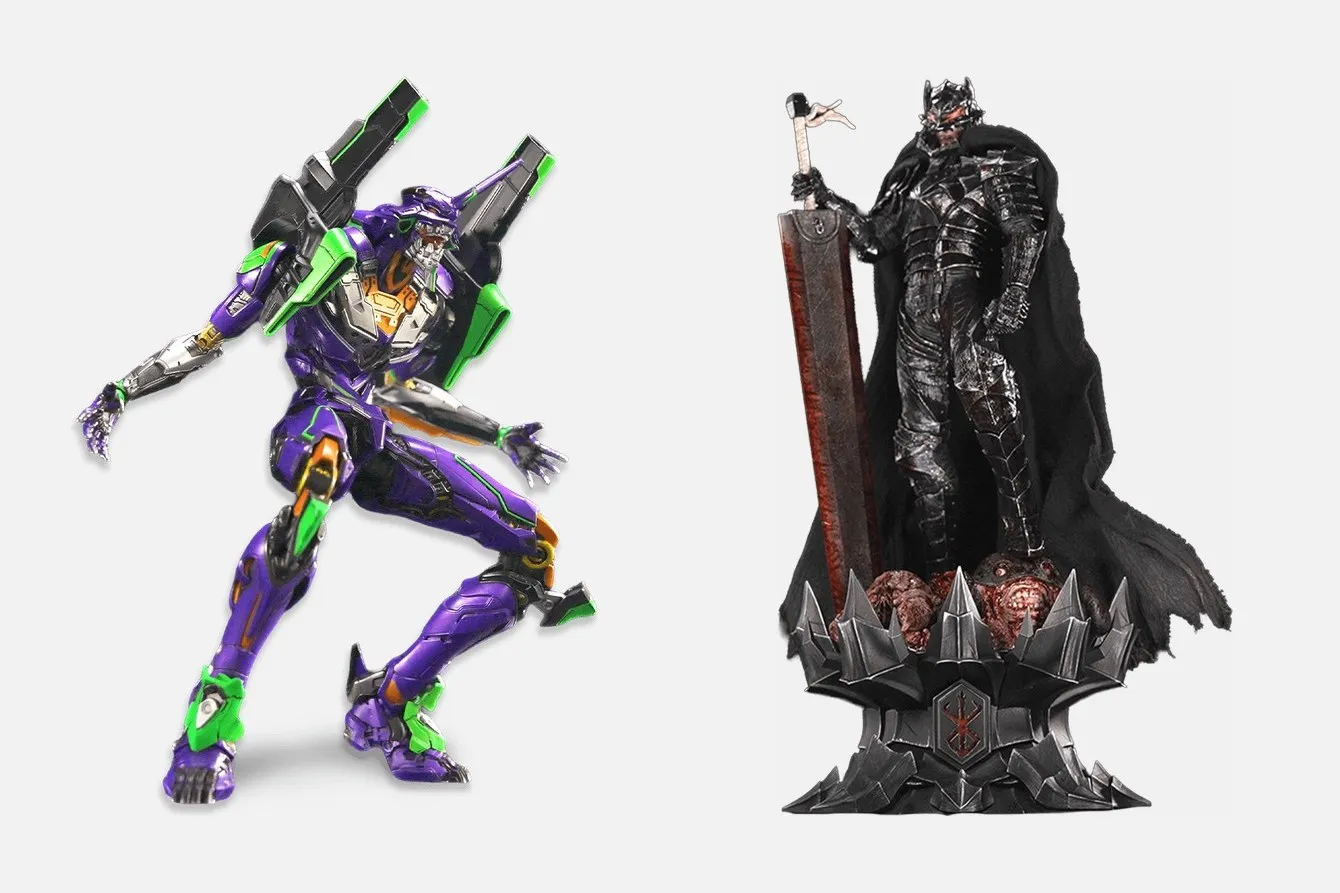 DYNAMIC ARTS Evangelion Unit-01 and BUILD ART MASTERLINE Guts in the Berserker Armor